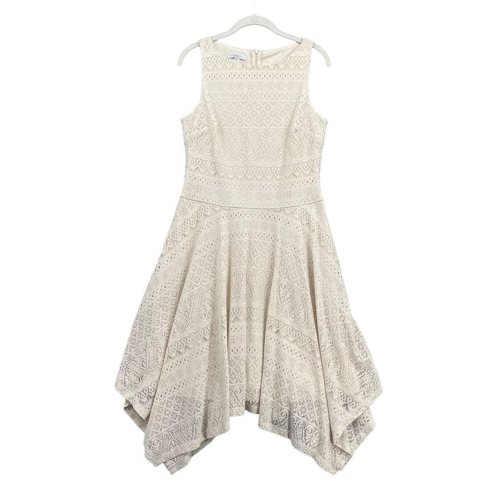 London Times Size 10 Ivory‎ Lace Sleeveless Lined Women's Midi Dress